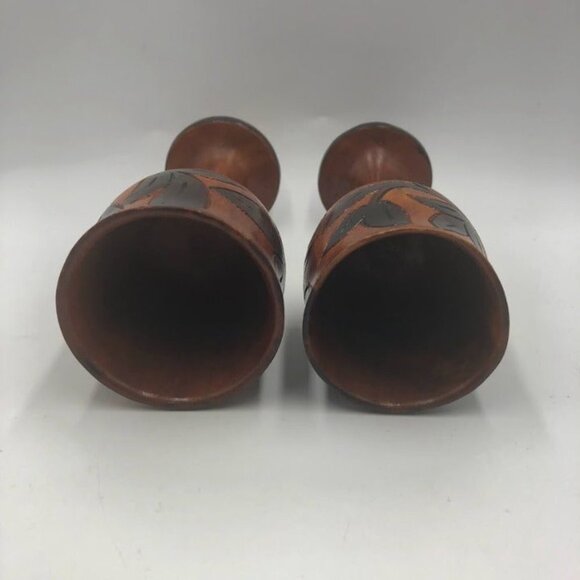 Vintage Hand Carved Wood Goblets Floral Design Collectible Set of 2 - Picture 10 of 12